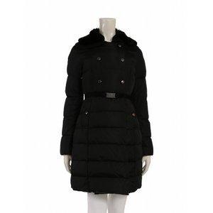 Moncler Moncler Down Court Long Coat Black Black Outer Plain Nylon 100 % Feather Rabbit Fur Alchemille Ladies Mail Order