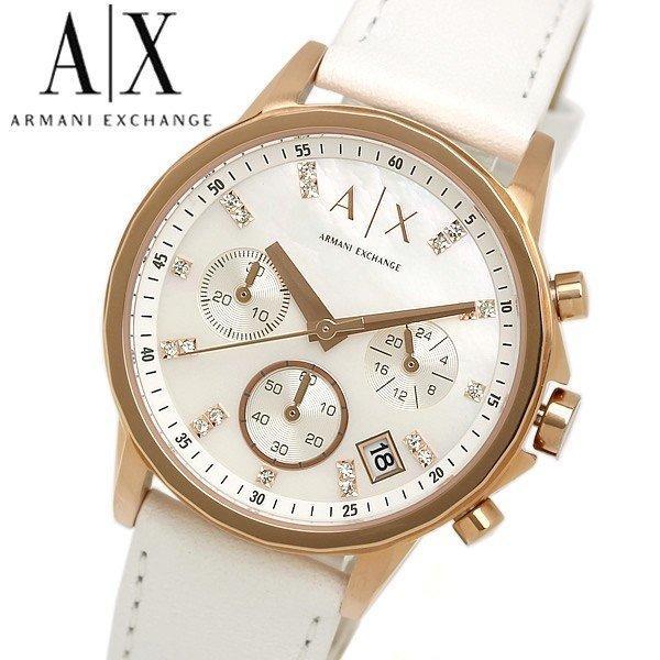 Armani Exchange Armannichexchenji Xem đồng hồ bấm giờ da trắng chính hãng Dial màu trắng Rhinestone A | X Women