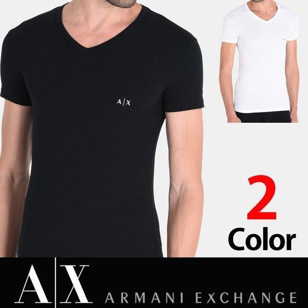 Armannicheen nam nam tay áo ngắn T -shirt V Cổ A/X armani Exchange Black White XL Một hàng hóa nhập khẩu thường xuyên