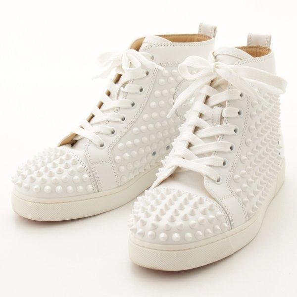 [Christian Louboutin] Christian Louboutin Lewis Spike Studs Sneakers Cắt cao White 36 1/2 [Đã sử dụng] [Bảo lãnh chính hãng] 41453: 41453: wwwretrojp -Mail Đơn đặt hàng