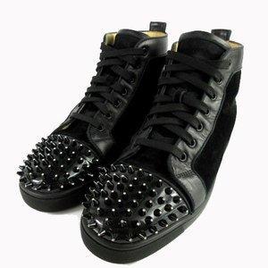 Christian Lubutan Christian Louboutin Sneakers High Cut Suede Studs Rhinestone Black Bạc đặt hàng qua thư