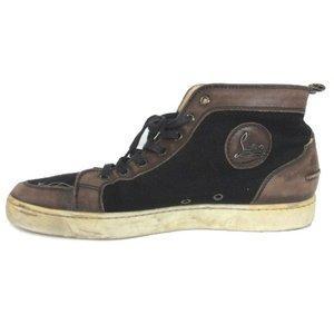 Christian Lubutan Christian Louboutin Sneakers High Cut Canvas Leather Black Brown Order Mua sắm