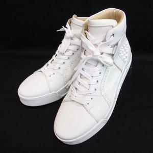 Người đẹp Christianlouboutin Louboutin Loubikick Giày thể thao cắt cao Spike Studs da trắng trắng trắng trắng trắng trắng