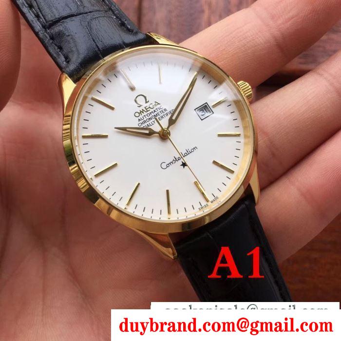 新作入荷本物保証フォーマル腕時計４色展開OMEGAオメガ 腕時計 人気レザーベルトカジュアルビジネスマン