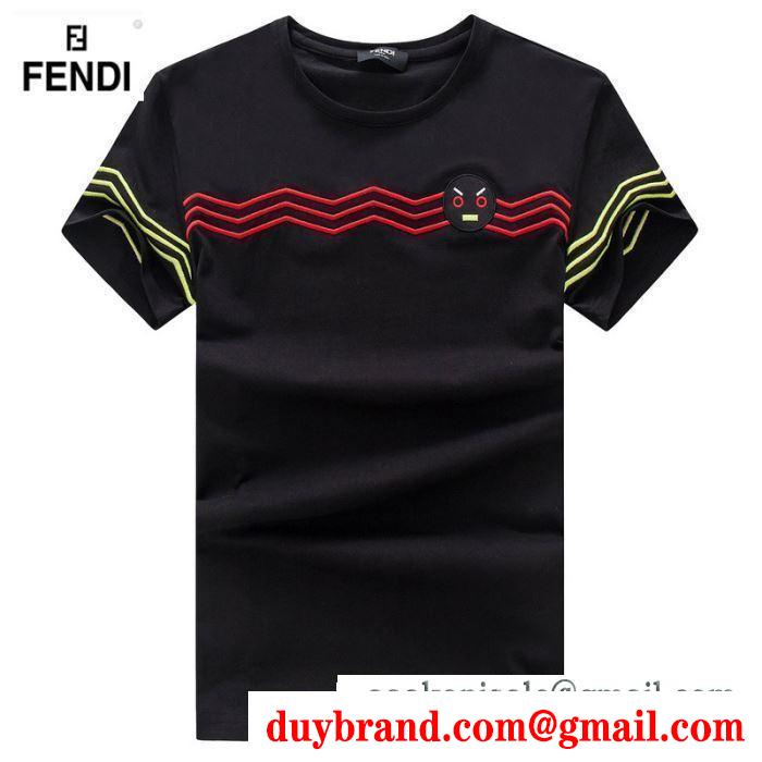 フェンディ tシャツ 偽物FENDIお買い得送料無料通気性滑らか綿麻chất liệuきれいＴシャツ半袖ブラックホワイト赤色