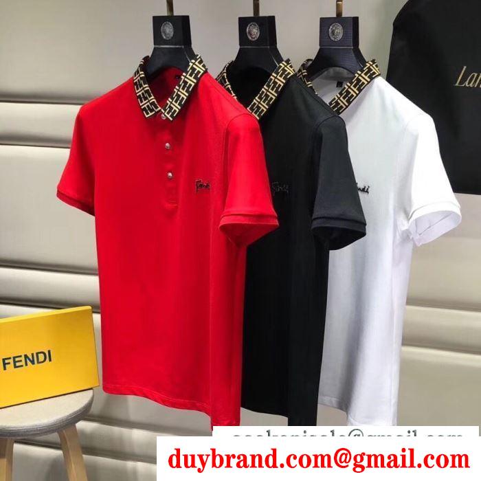 フェンディ tシャツ 偽物FENDI新作入荷新作薄手涼しい光沢感軽量伸びにくいＴシャツブラックホワイト赤色ビジネスマン