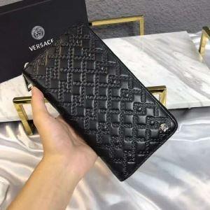 Versace Versace Men Long Wallet Zipper Bộ sưu tập mới Greca Argyle Black