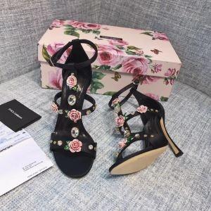 Dép Dolce hoàn hảo cho mùa xuân và mùa hè Dolce & Gabbana Ladies hoa màu đen tọa độ giá thấp nhất