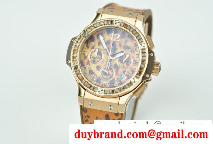 Hublotウブロ 女性用腕時計 日本製クオーツ 6針クロノグラフ 日付表示 ラバー 37.99mm ダイヤベゼル 豹柄