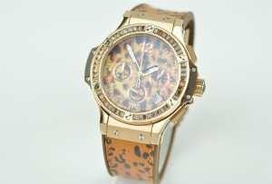 Đồng hồ phụ nữ Uburo được sản xuất tại  Quartz 6 Cổ phiếu Ngày hiển thị cao su 3799mm Diamond Besel Leopard mẫu_ubro Hublot_ Thương hiệu giá rẻ 