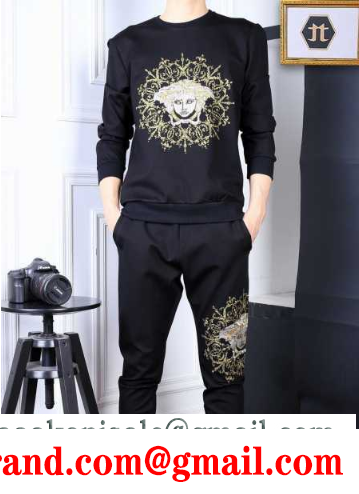 カジュアル versace-ヴェルサーチ メンズ セーター上下セット ブラック