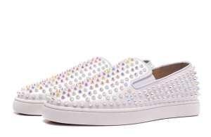 Thuyền con lăn Lubtan thanh lịch phẳng Spike Sneakers White Slippon Louboutin Boat
