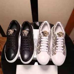 Giày Versace với hoa văn hoa lớp cao nhất, màu trắng của Versace, hai màu đen, giày thể thao nam với Shoelaces_ Versace Versace_ Thương hiệu giá rẻ (Lớp lớn nhất của )