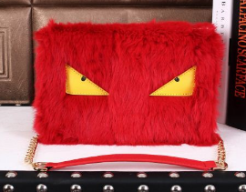 Fluffy ★ Dễ thương Fendi Fendi Ladies Bag Bag Chuỗi dây đeo màu đỏ
