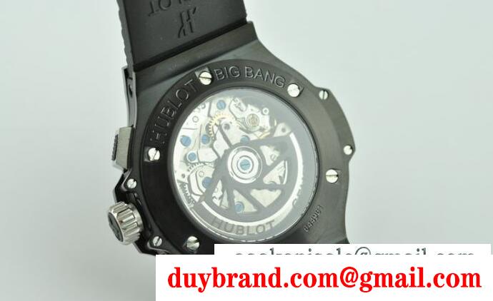 気圧防水の3針 ウブロ hublot ビッグバン 2つずつ数字表示の黒メンズ腕時計