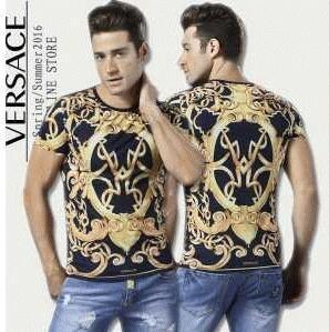 Versace Versace Áo sơ mi nam Crew t -shirt Flower Mẫu hải quân và lựa chọn màu đen 2 màu _ Versace Versace_ Thương hiệu giá rẻ 
