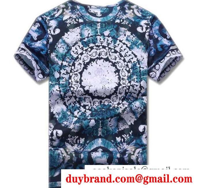 花模様のVERSACE ヴェルサーチ メンズクルーネックtシャツ 半袖 レッドとブルーの2色選択可能 激安大特価大人気