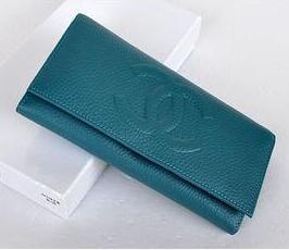 Ví thanh lịch bi -fold ladies vạt ví dài cc logo ví da màu xanh lam