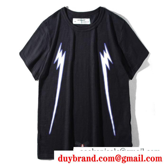 激安大特価100%新品Off-Whiteオフホワイトｔシャツコピー カジュアル イナズマ メンズ クルーネック半袖tシャツ ブラック ホワイト