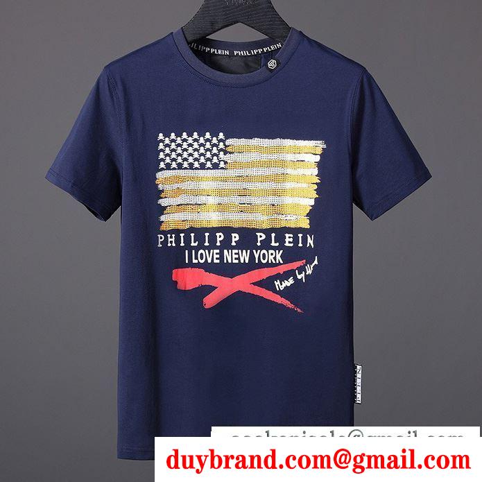 一番人気の定番のPHILIPP pleinフィリッププレイン人気偽物の星条旗がプリントされたメンズクルーネック半袖tシャツ
