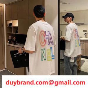 Năm nay xu hướng tay áo ngắn Ch ○ NEL Brand t -shirts 2 màu thiết kế graffiti kết hợp sử dụng