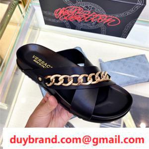 Ngoại hình mới! Versace Versace Sandal Chain Leather 2 Màu dành cho nam giới thời trang