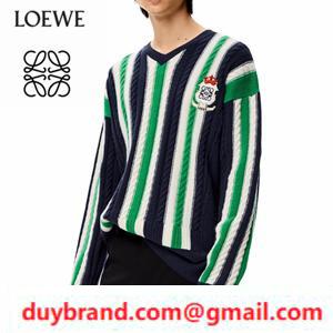 Người mẫu mới nhất 22AW Loewe Loeva Wool Sweater v Cổ Stripe Win Win!