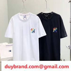 Thời trang nổi tiếng của Hàn Quốc MLB tay áo ngắn T -Shirt Vòng cổ cổ cầu vồng -Màu sắc đơn giản và sạch sẽ