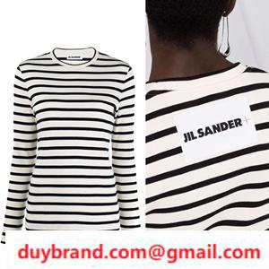 Jil Sander Buck Logora Bell Jill Sander Long Sleeve T -Shirt Stripe Thiết kế cổ tròn Ladiesstops
